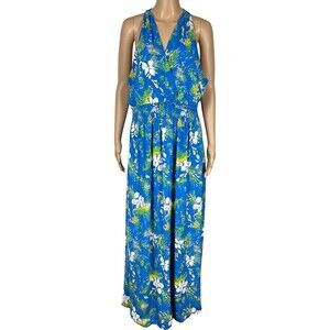 Halogen Wrap Front Halter Blue Floral Dress Size 2X
